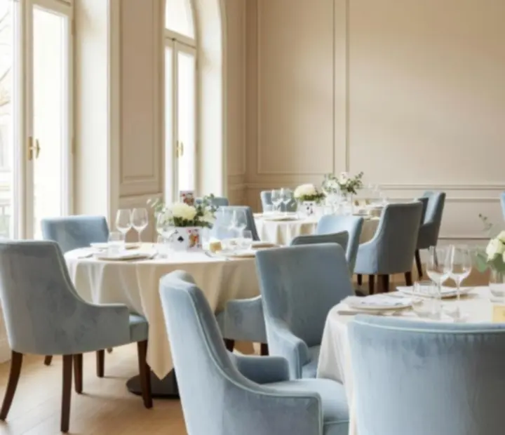 Elegancka sala restauracyjna przygotowana na wydarzenie