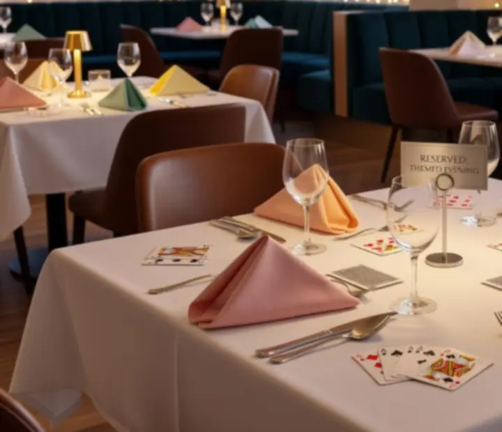 Goście rezerwują stolik na wieczór tematyczny w restauracji