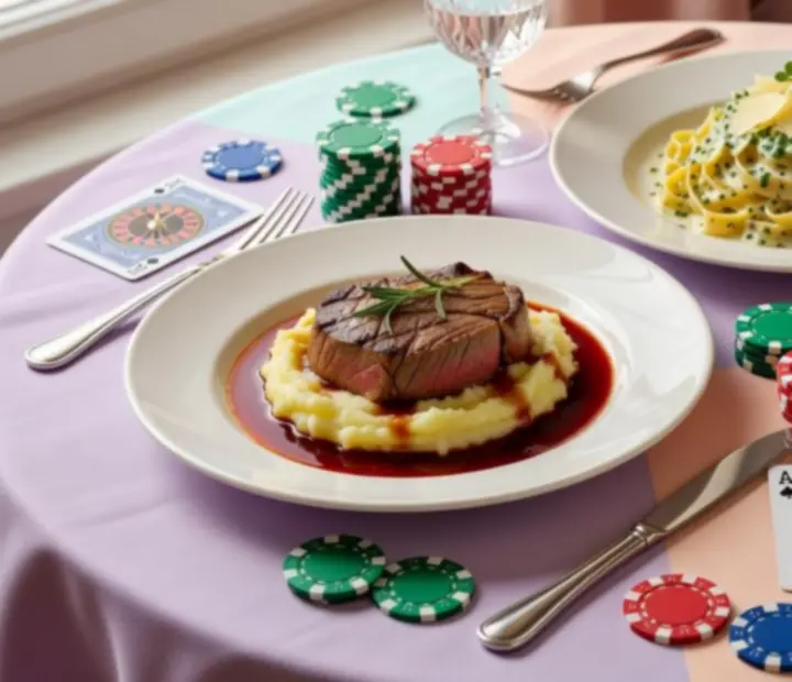 Eleganckie dania i koktajle serwowane podczas wieczoru kasyno w restauracji
